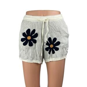 Ekouaer Women's White Floral High Rise Drawstring Sleepwear Lounge Shorts Size M